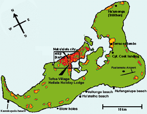 Map of Tonga Island, Tonga Islands